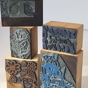 Lot Of 5 Antique Newspaper Printing Blocks